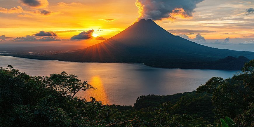 Auringonlasku Arenal-tulivuoren yllä, Costa Rica