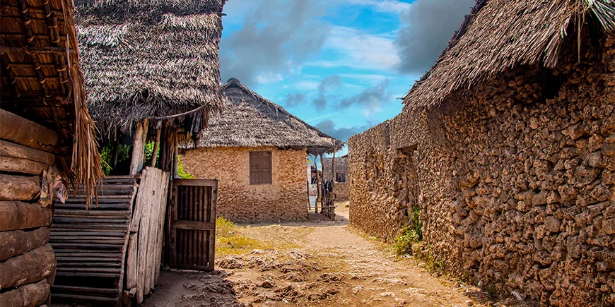 Kaunis päivä kylässä Wasini Islandilla lähellä Mombasaa Keniassa